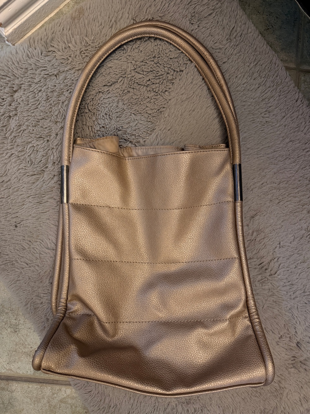Neiman Marcus Metallic Champagne Pebbled Shoulder Bag